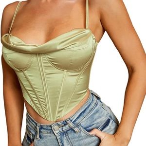 Green spaghetti strap corset bustier
